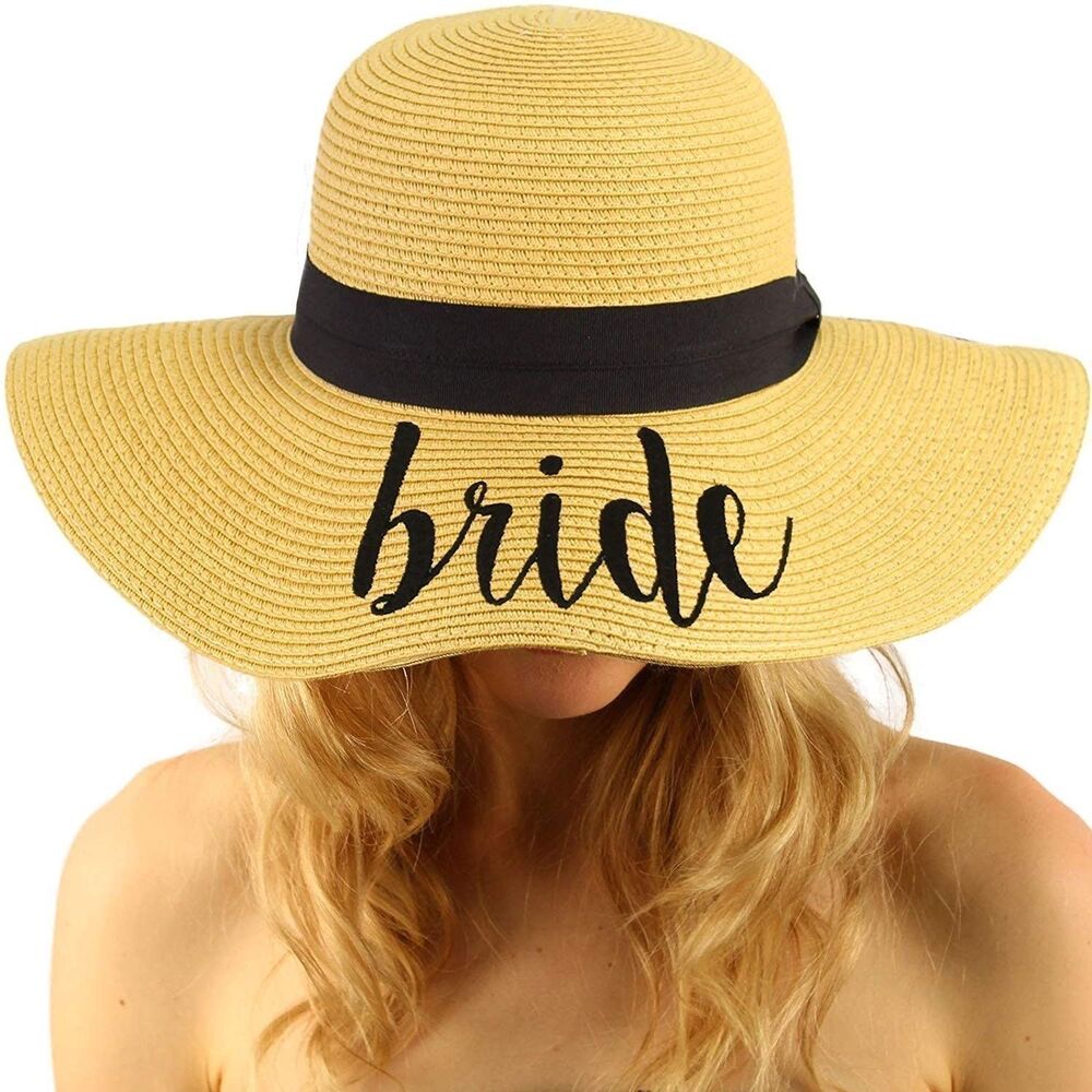 Genuine C.C Bride Wide Brim Straw Floppy Beach Hat with Ribbon